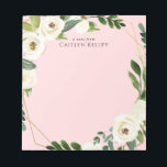 Bloc-note Fleurs d'aquarelle blanche, rose personnalisée<br><div class="desc">Ce magnifique bloc-notes est doté de lampes à cordes et de fleurs d'aquarelle. Ajoutez votre personnalisation à l'aide du formulaire modèle. Pour modifier la police,  le style,  la couleur ou la disposition,  sélectionnez l'option "customiser plus loin".</div>
