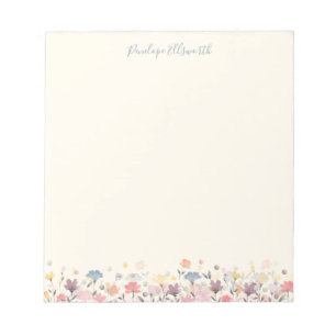 Bloc-note Fleurs d'aquarelle Cute Pastel Nom personnalisé