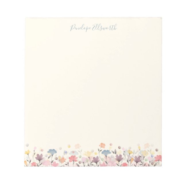 Bloc-note Fleurs d'aquarelle Cute Pastel Nom personnalisé (Devant)