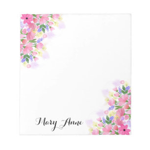 Bloc-note Fleurs d'aquarelle rose pâle Personnalisées