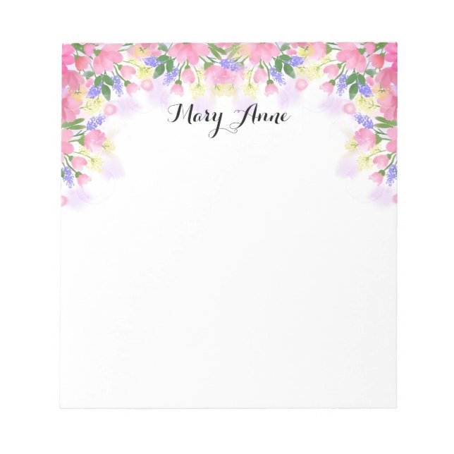 Bloc-note Fleurs d'aquarelle rose pâle Personnalisées (Devant)