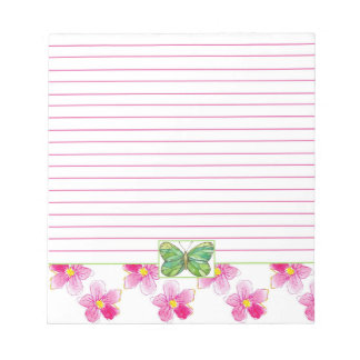 Bloc-note Fleurs d'aquarelle rose papillon vert
