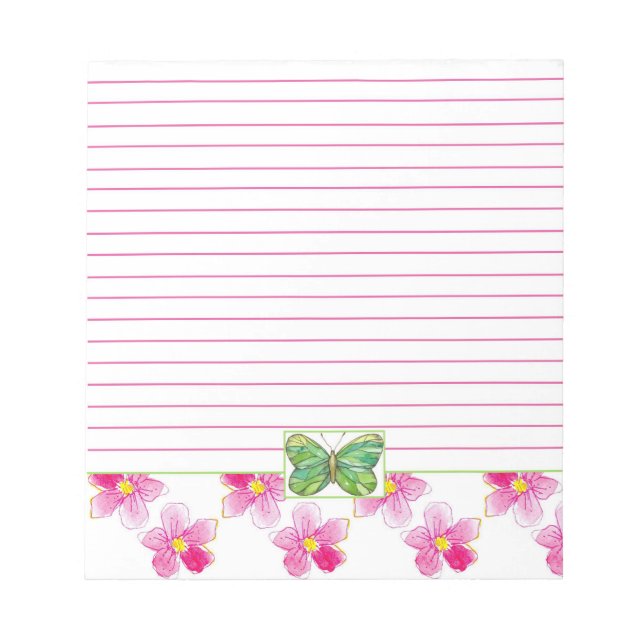 Bloc-note Fleurs d'aquarelle rose papillon vert (Devant)