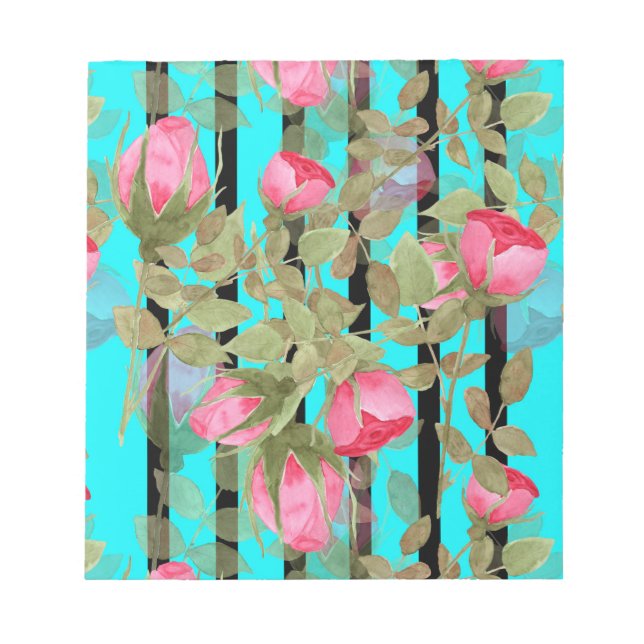 Bloc-note Fleurs d'aquarelle rose rose roses romes florales (Devant)