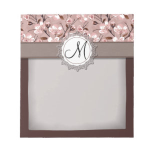 Bloc-note Fleurs de cerisier avec le monogramme de dentelle