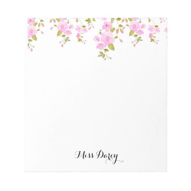 Bloc-note Fleurs de cerisier girly rose personnalisé  (Devant)