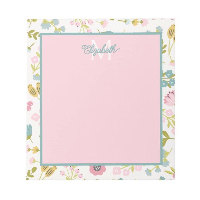 Bloc-note Fleurs de cottage printanières Monogramme (Devant)