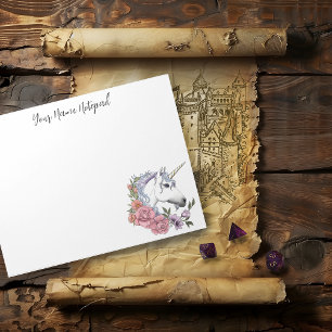 Bloc-note Fleurs de licorne blanche enchantée rose noir
