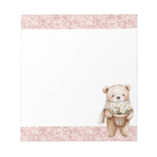 Bloc-note Fleurs de marguerite d'ours doux pailleté rose