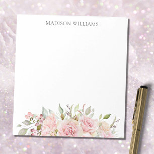 Bloc-note Fleurs de rose rose aquarelle monogrammées