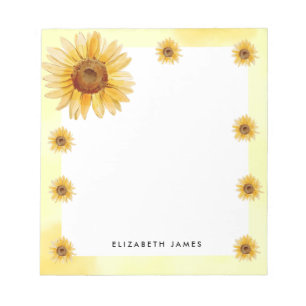 Bloc-note Fleurs de soleil rustiques à l'aquarelle personnal