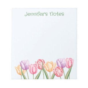 Bloc-note Fleurs de tulipes aquarelles colorées avec texte p