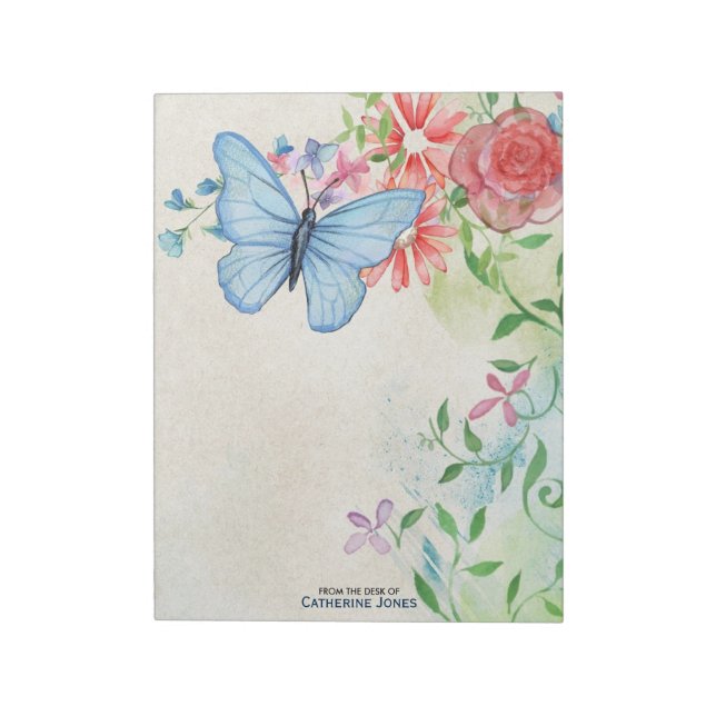 Bloc-note Fleurs et papillon à l'aquarelle pastel | Parchemi (Tourné)