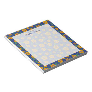 Bloc-note Fleurs jaunes bleu marine rétro Nom du motif