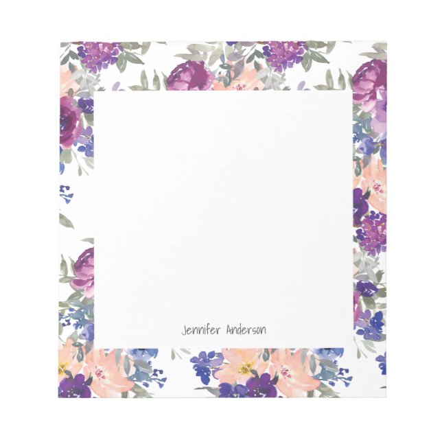 Bloc-note Fleurs modernes Personnaliser Nom Mauve Pêche Bleu (Devant)