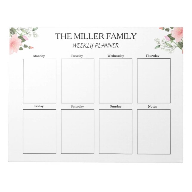 Bloc-note Fleurs - Planificateur hebdomadaire personnalisé (Devant)