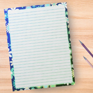Bloc-note Fleurs rétro Frontière florale sur Bleu Vert