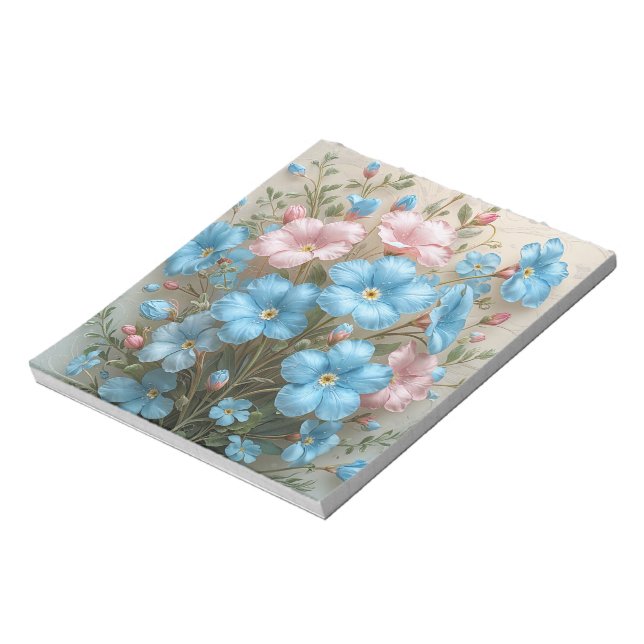Bloc-note Fleurs roses et bleues élégantes  (Tourné)