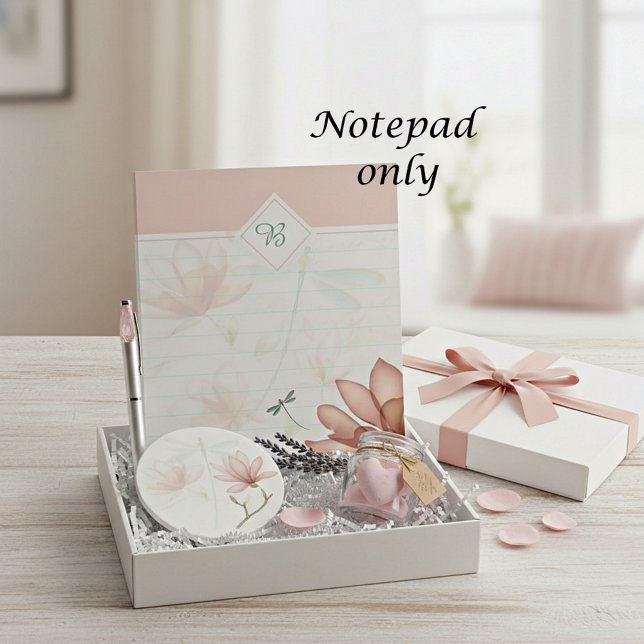 Bloc-note Fleurs roses et monogramme de libellule (Créateur téléchargé)