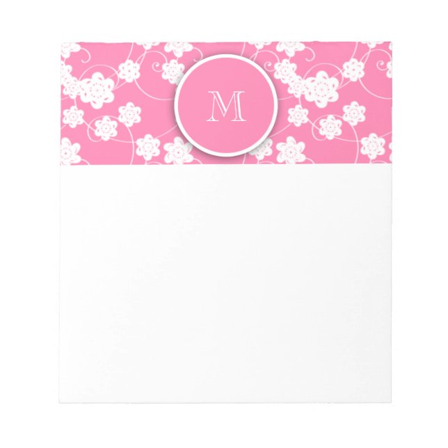 Bloc-note Fleurs roses moelleuses mures Motif, Votre Initial (Devant)
