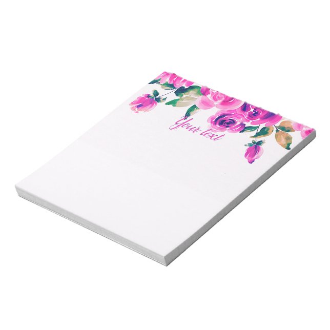Bloc-note fleurs roses personnalisées (Tourné)