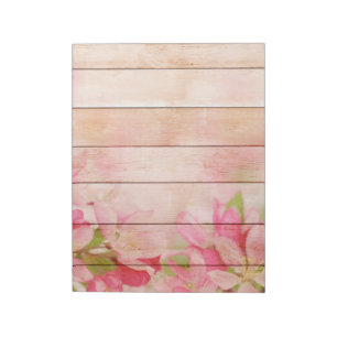 Bloc-note Fleurs roses rustiques sur bois