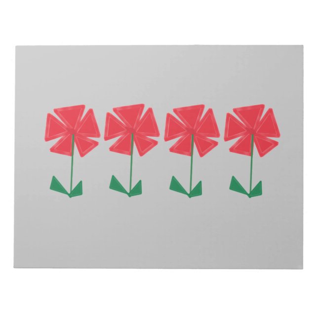 Bloc-note fleurs rouges sur remplissage arrière - plan gris (Devant)