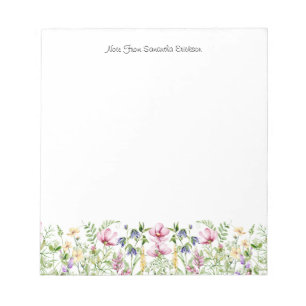 Bloc-note Fleurs sauvages personnalisées Nom & Message