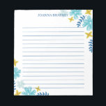 Bloc-note Fleurs Tropicales Bleues Jaunes - Liner<br><div class="desc">Bloc-notes fleuri avec fleurs et feuilles en bleu et jaune et turquoise. Le bloc-notes est doublé. Ajoutez votre nom en bleu.</div>