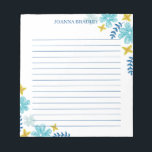 Bloc-note Fleurs Tropicales Bleues Jaunes - Liner<br><div class="desc">Bloc-notes fleuri avec fleurs et feuilles en bleu et jaune et turquoise. Le bloc-notes est doublé. Ajoutez votre nom en bleu.</div>