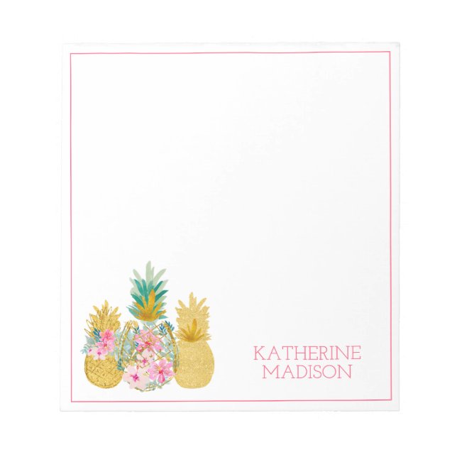 Bloc-note Fleurs tropicales de ananas rose et or (Devant)