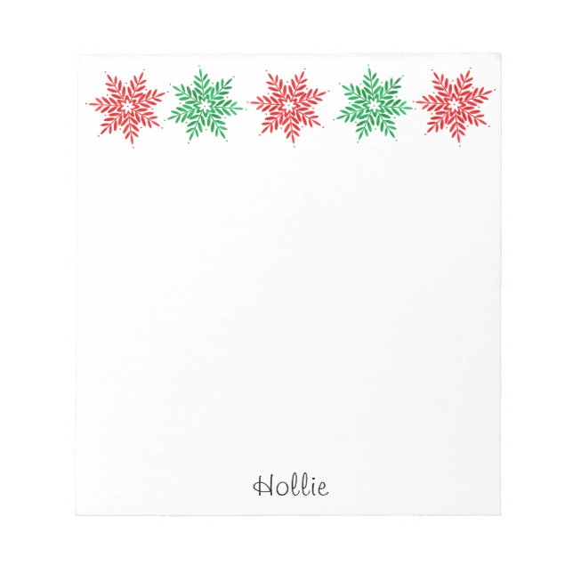 Bloc-note Flocons de neige à l'aquarelle rouge et vert (Devant)