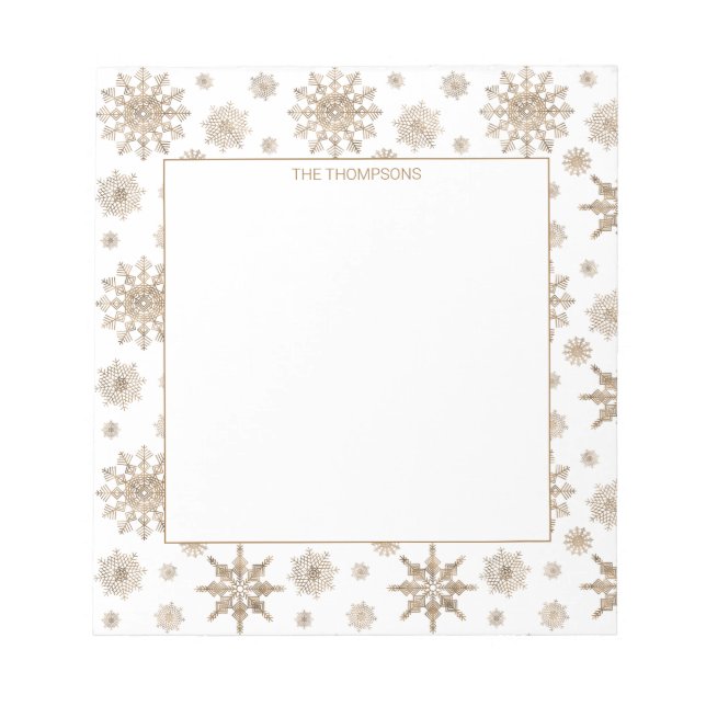 Bloc-note Flocons de neige de couleur jaune doré avec texte  (Devant)