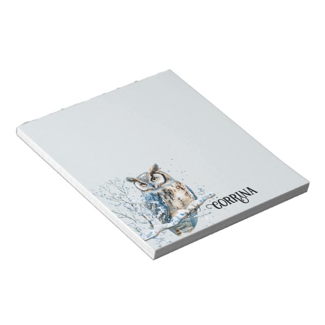 Bloc-note Flocons de neige de l'hiver Hibou bleu Noël Neige (Incliné)