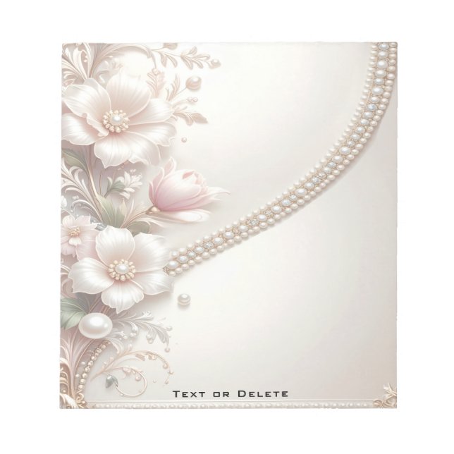 Bloc-note Floral and Pearl Embellishments Notepad (Devant)