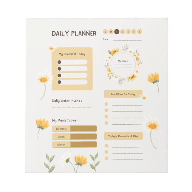 Bloc-note Floral Daily Planner with Sunflowers & Daisies (Devant)