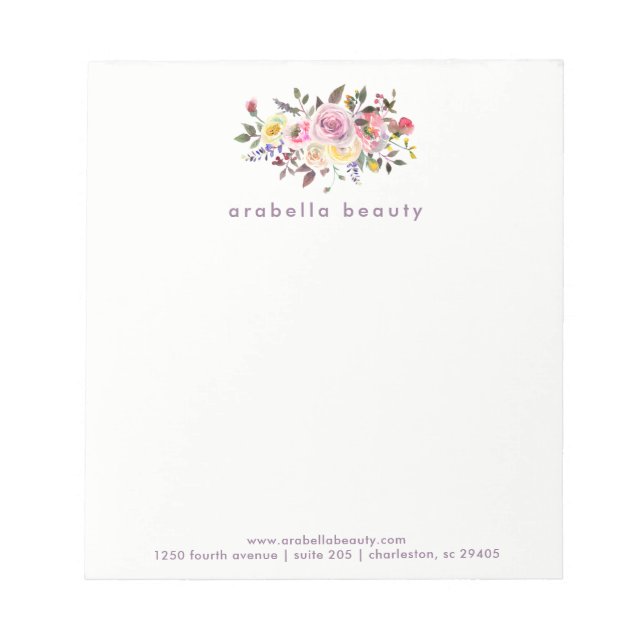 Bloc-note Floral d'aquarelle moderne avec nom commercial (Devant)
