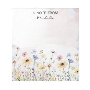 Bloc-note Floral Fleur sauvage d'aquarelle personnalisée mod