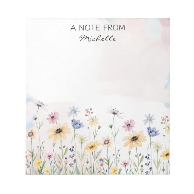 Bloc-note Floral Fleur sauvage d'aquarelle personnalisée mod (Devant)