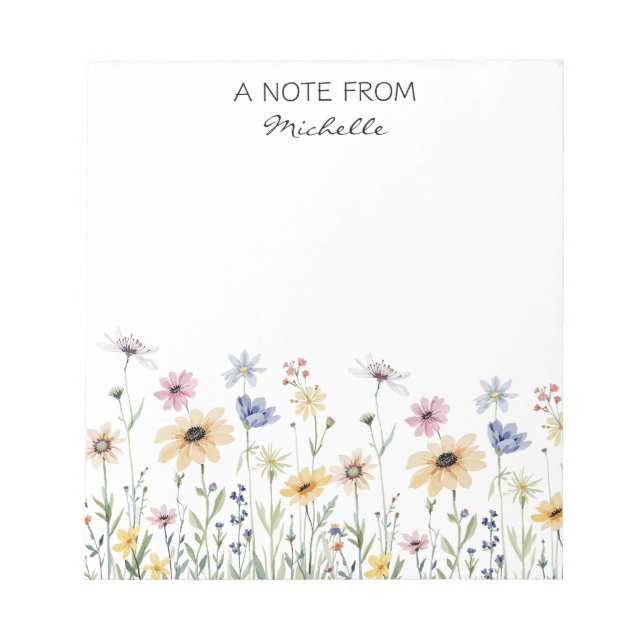 Bloc-note Floral Fleur sauvage d'aquarelle personnalisée mod (Devant)