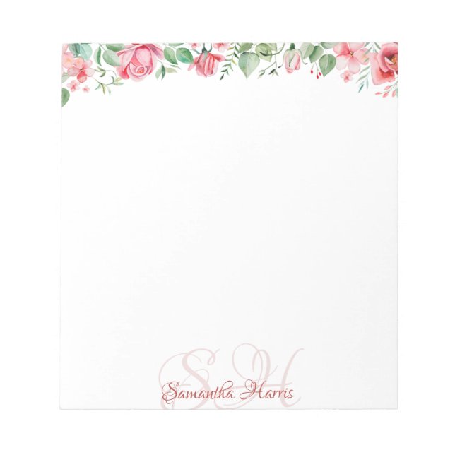 Bloc-note Floral Moderne Fleurs Monogrammes Nom personnalisé (Devant)