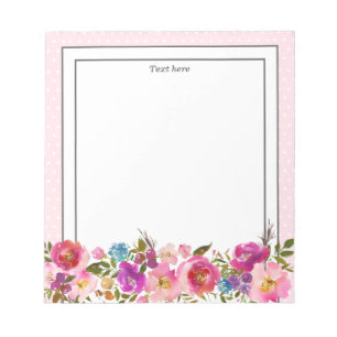Bloc-note Floral Monogramme initial, fleur aquarelle