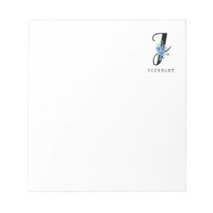 Bloc-note Floral Monogramme J Fleur bleu éclate
