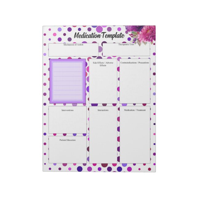 Bloc-note Floral Purple Pois _ Modèle de médicaments (Tourné)