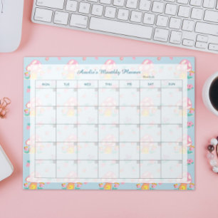 Bloc-note Floral rose Champagne clair bleu Nom du planificat