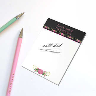 Bloc-note Floral rose et noir Personnalisé