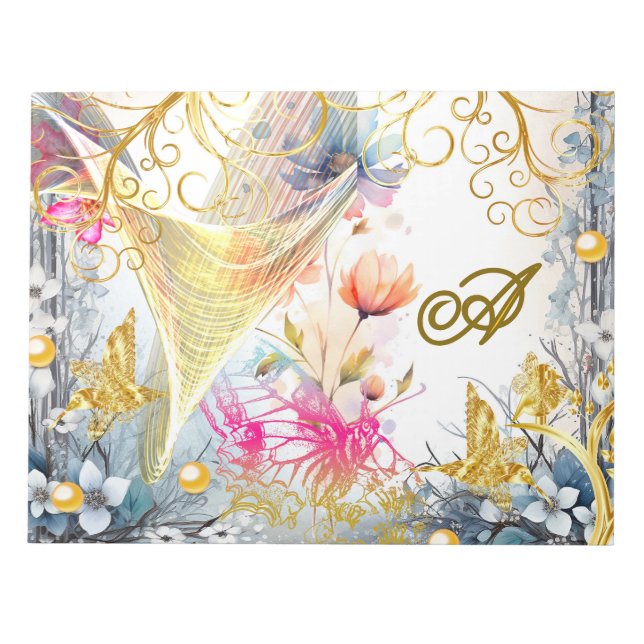 Bloc-note Floral rose Or Fairy Oiseau Papillon scrapbooking (Devant)