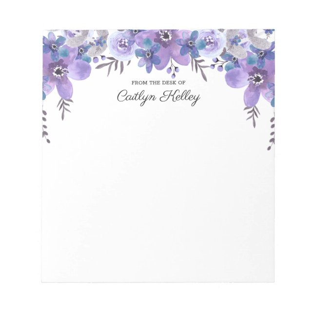 Bloc-note Floral violet du bureau de, Personnalisé (Devant)