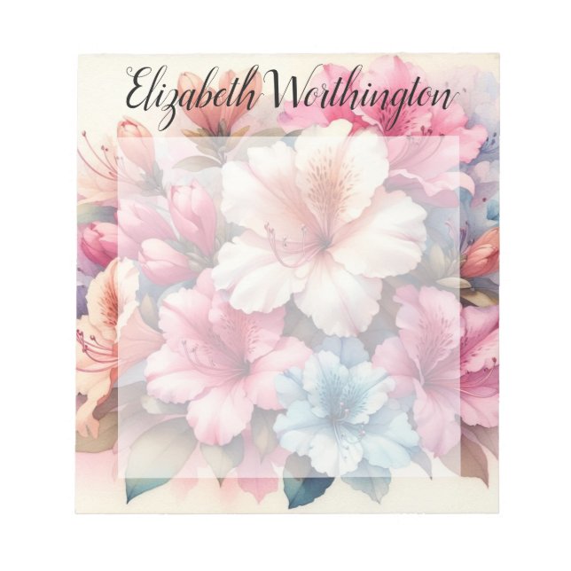 Bloc-note Floral watercolor monogram pink blue azaleas  (Devant)