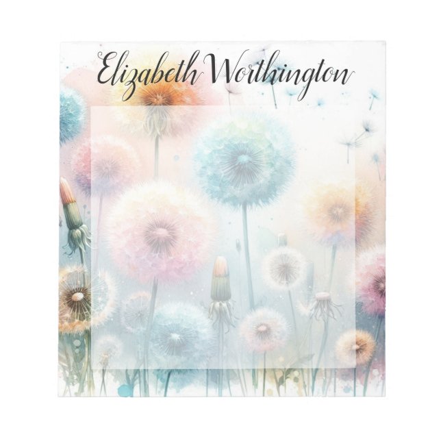 Bloc-note Floral watercolor monogram pink blue dandelions  (Devant)